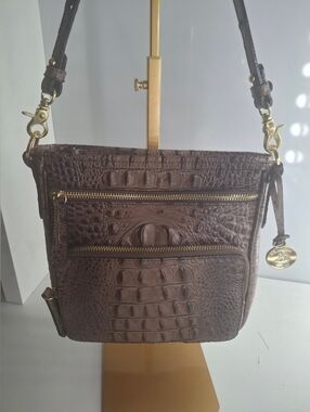 Brahmin Cleo Melbourne crocodile-embossed leather crossbody bag Taupe EUC